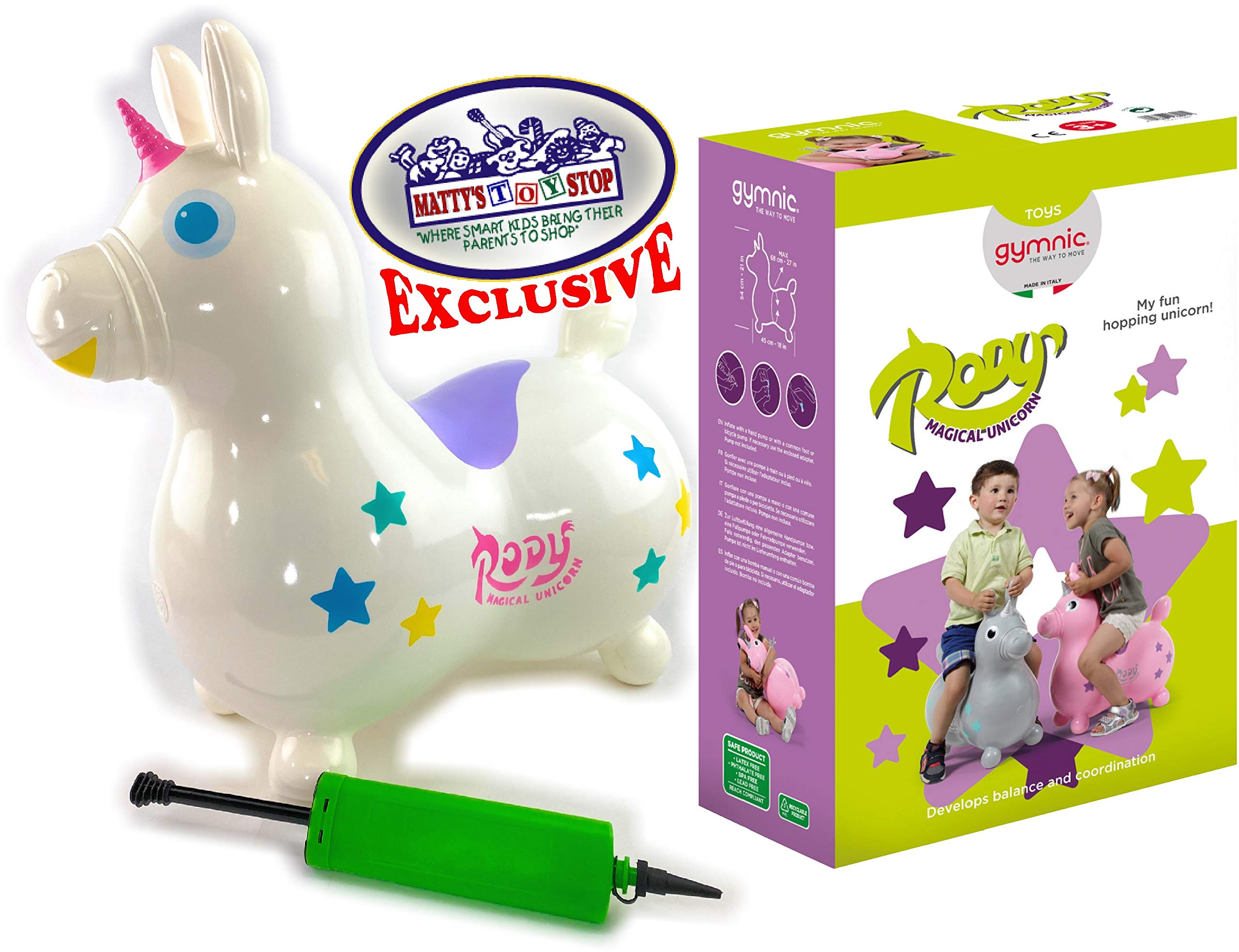 Gymnic Rody Magical Unicorn Inflatable Bounce & Ride, Matty's Toy Stop Exclusive White Multi-Color (6924) with Pump Included - Image 3