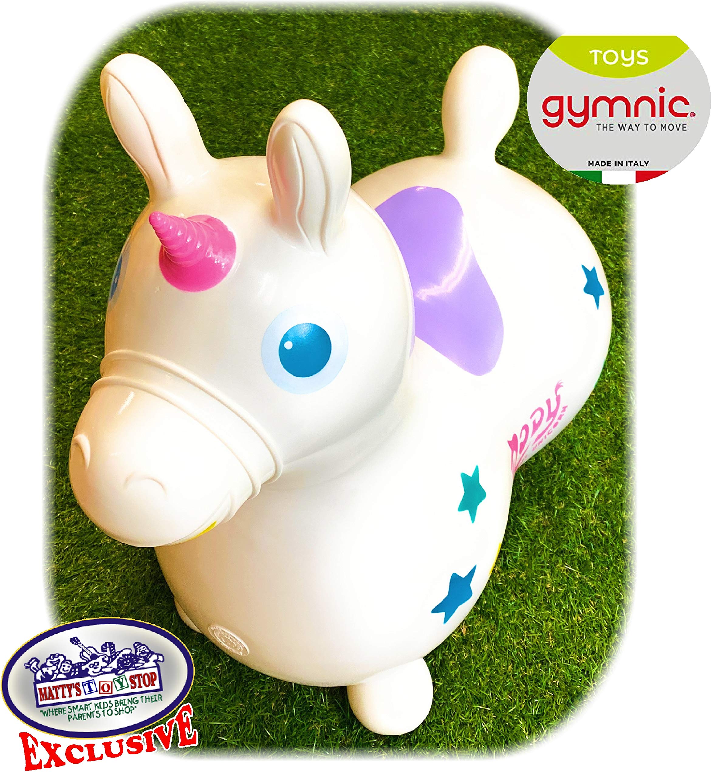 Gymnic Rody Magical Unicorn Inflatable Bounce & Ride, Matty's Toy Stop Exclusive White Multi-Color (6924) with Pump Included - Image 5
