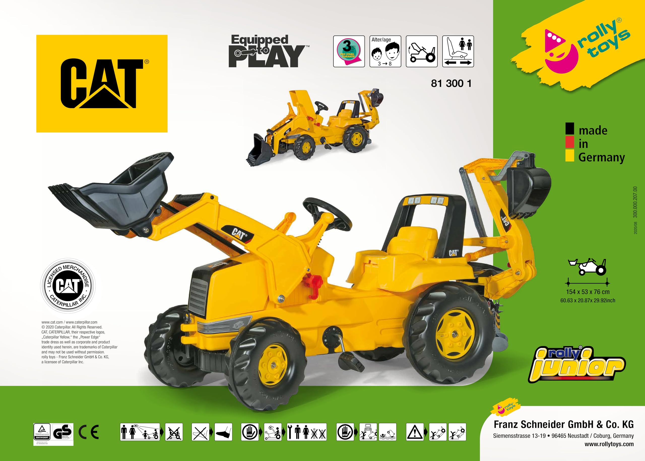 rolly toys CAT Construction Pedal Tractor: Backhoe Loader (Front Loader and Excavator/Digger), Youth Ages 3+ , Yellow - Image 4