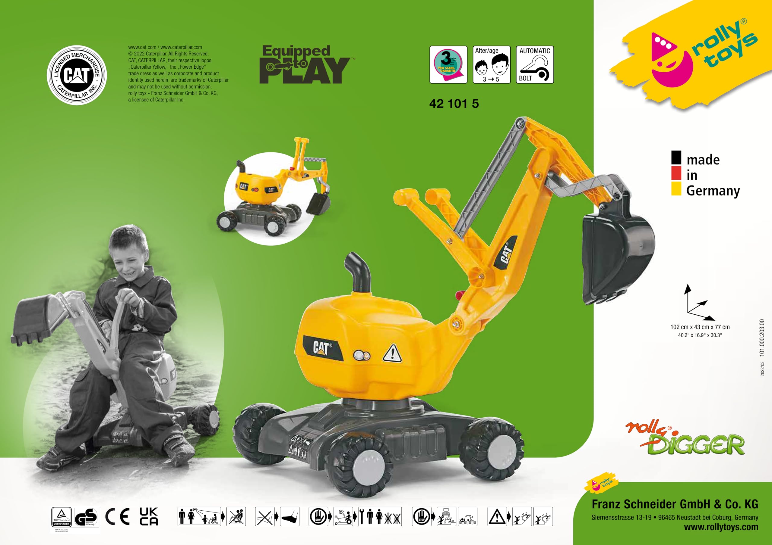 rolly toys CAT Construction Ride-On: 360-Degree Excavator/Shovel Digger, Youth Ages 3+ , Yellow - Image 6