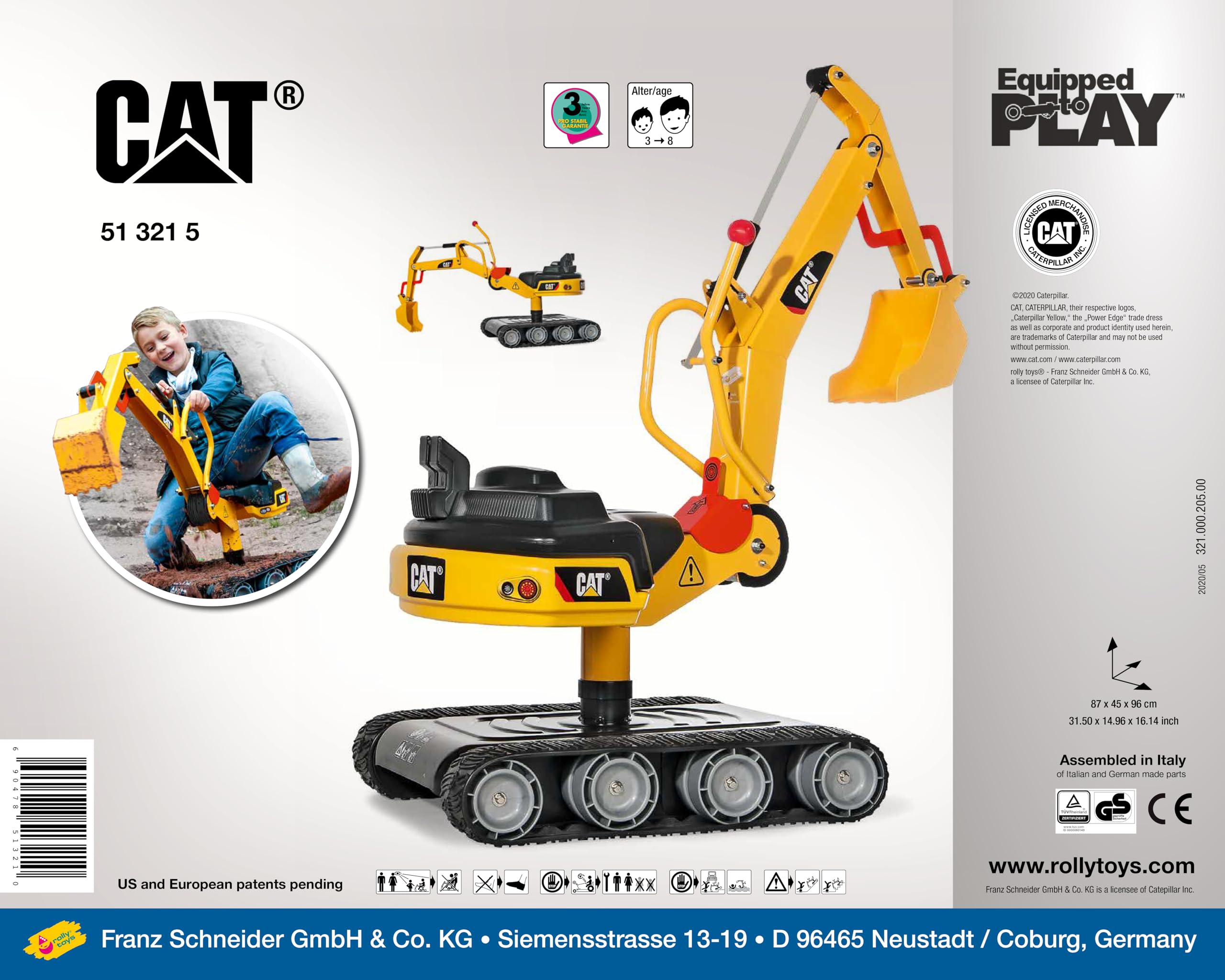 rolly toys CAT Construction Ride-On: Metal 360-Degree Excavator Digger with Traction Treads, Youth Ages 3+ Yellow, 38"(H) x 18"(W) x 34"(D) - Image 9