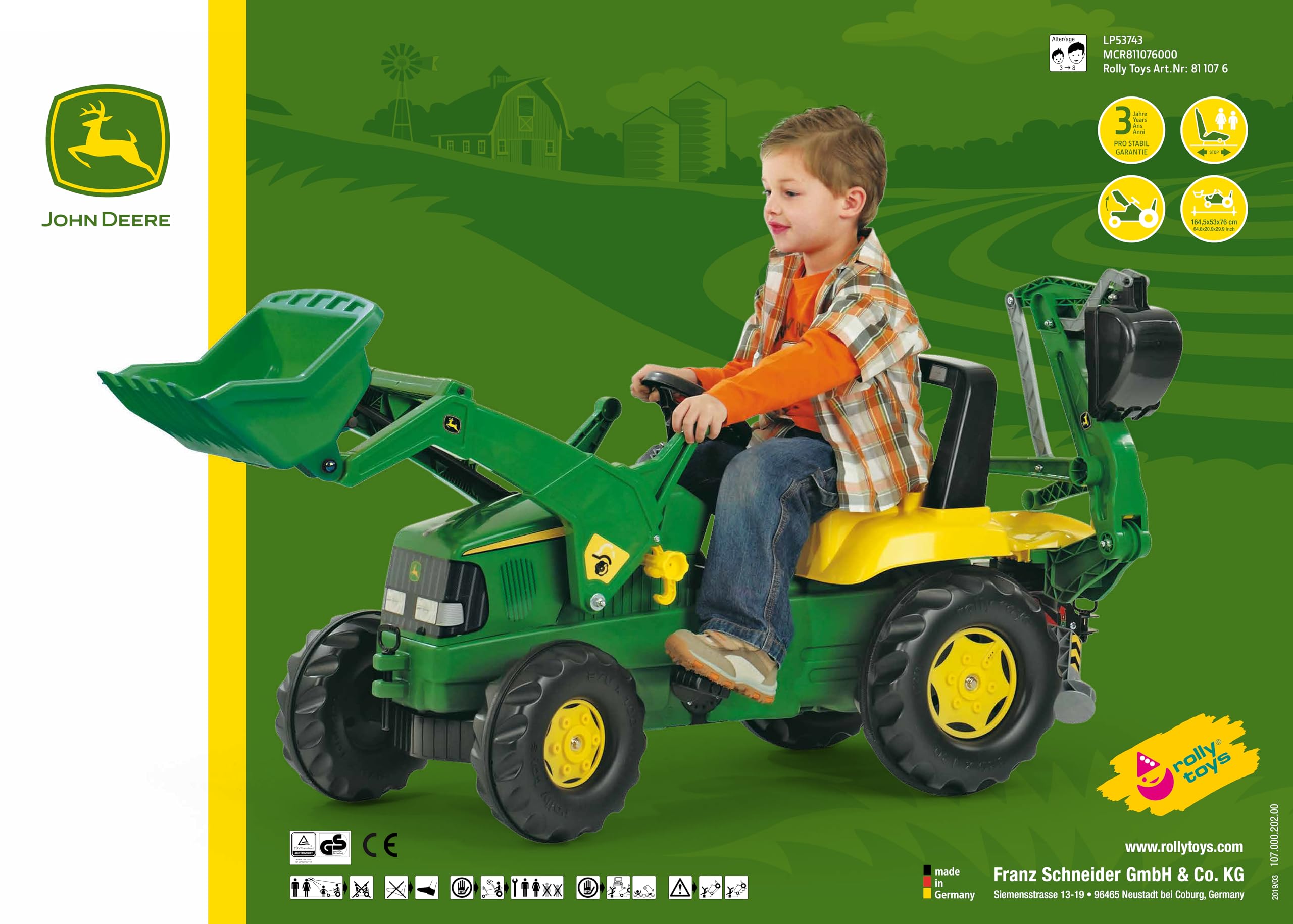 rolly toys John Deere Pedal Tractor with Working Loader and Backhoe Digger, Youth Ages 3+ - Image 5